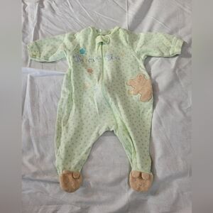 Just Born VTG green teddy bear "I love you" unisex footed sleep n' play 3-6m